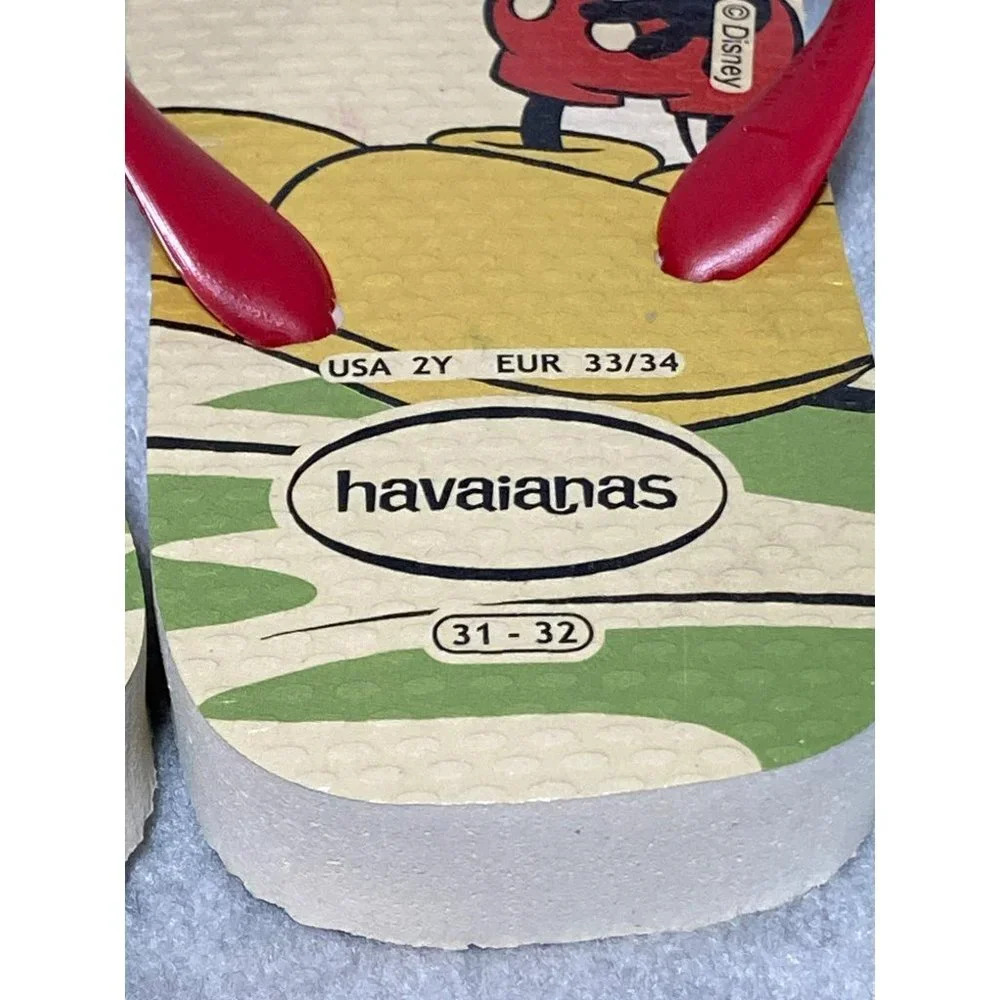 Havaianas Flip Flops Disney Mickey Mouse Minnie Youth Size 2Y Sandals Red Green